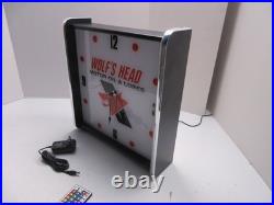 Wolfs Head Motor Oil LED light up Advertising wall clock Brand New