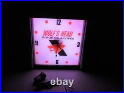 Wolfs Head Motor Oil LED light up Advertising wall clock Brand New