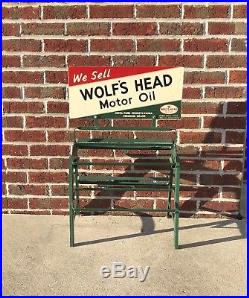 Wolfs Head Motor Oil Quart Can Rack With Tin Sign