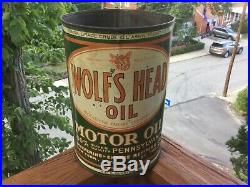Wolfs Head Wolverine Empire Refining 5 Qt Motor Oil Can Sign Pump