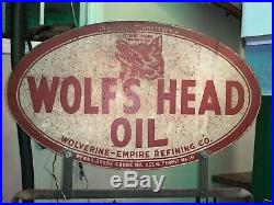 Wolfs Head motor oil sign Super Rare Piece! Farm Fresh Dirty