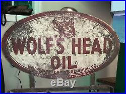 Wolfs Head motor oil sign Super Rare Piece! Farm Fresh Dirty
