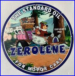 Zerolene The Standard Motor Oil Garage Mancave Yogi Bear Porcelain Enamel Sign